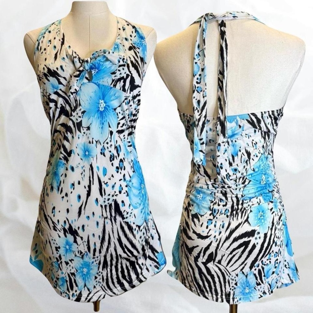 Y2K Halter Top Animal Print Sz L Going Out Mall Core Statement